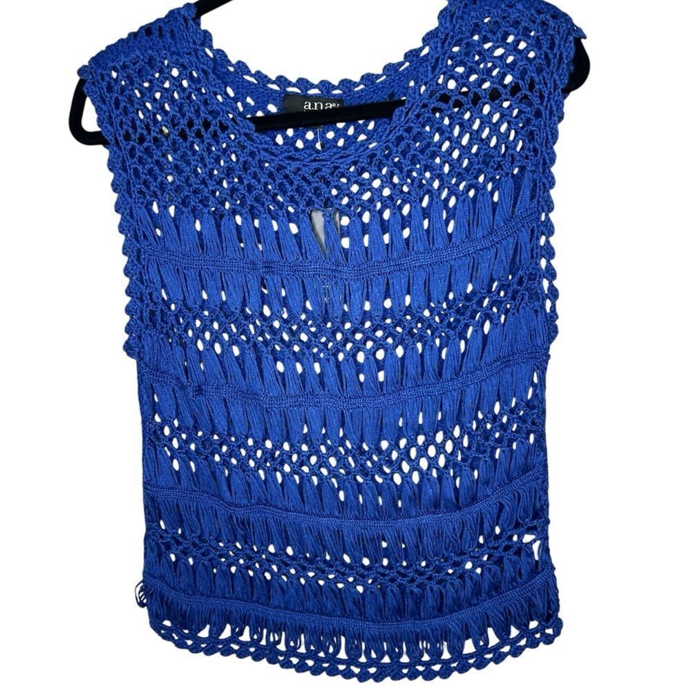 New! A.N.A. Loose Crochet Knit Royal Blue Women’s Sweater Top Sz Petite Medium